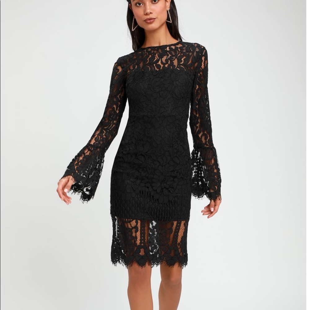 Black lace long sleeve midi dress